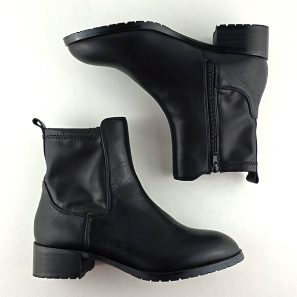 Le Chateau Women's Black Faux Leather Ankle Boots Block Heel Side Zip Size 38 - Picture 2 of 14